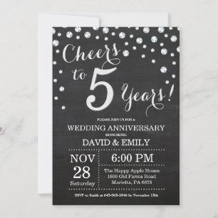 Invitation 5e anniversaire de mariage tableau noir argent