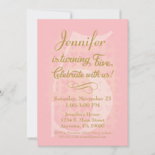 Invitation 5e anniversaire Filles Coeurs d'or rose