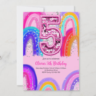Invitation 5e anniversaire filles Rainbow rose