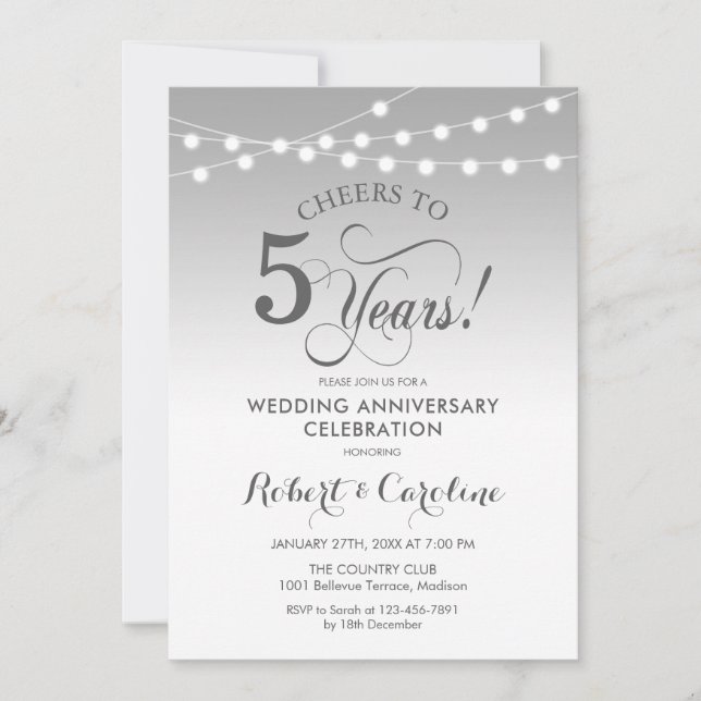 Invitation 5e anniversaire Mariage - Blanc argenté (Devant)
