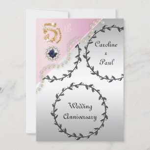 Invitation 5e anniversaire Mariage Embossed Silver, or Rose