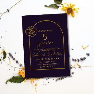 Invitation 5e anniversaire Mariage moderne violet et or