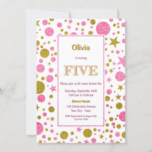 Invitation 5e anniversaire Parties scintillant rose et or