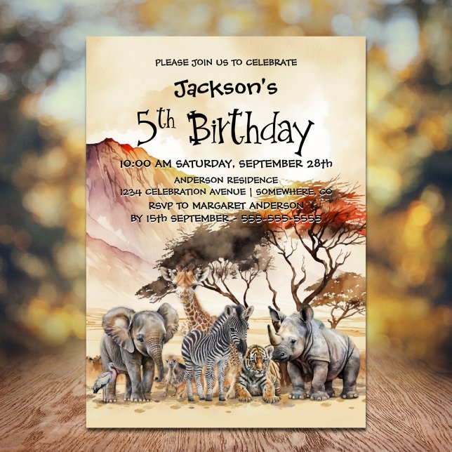 Invitation 5e anniversaire Safari Animaux Anniversaire (Créateur téléchargé)