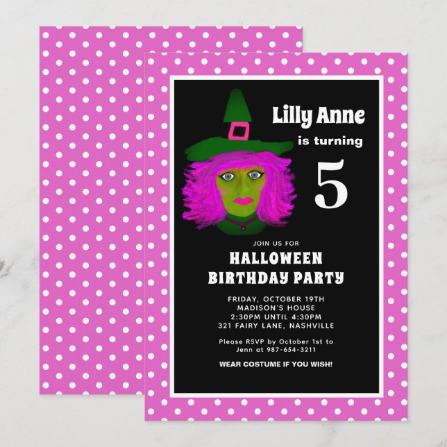 Invitation 5e fête d'anniversaire d'Halloween mignonnes sorci (Devant / Derrière)