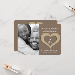 Invitation 5e mariage de bois Anniversaire brun photo personn