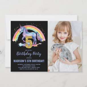 Invitation 5e Rainbow Unicorn photo d'anniversaire des invita