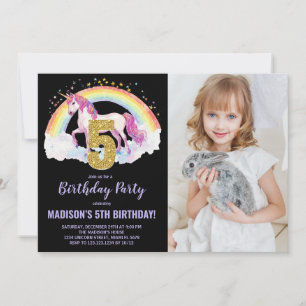 Invitation 5e Rainbow Unicorn photo d'anniversaire des invita
