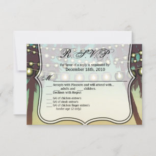 Invitation 5x3.5 R.S.V.P. Card Plage Coucher de soleil Palmie