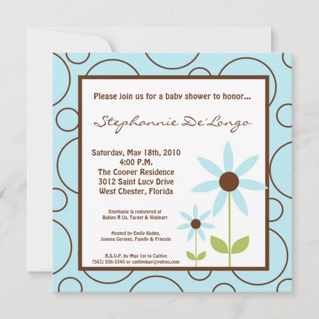 Invitation 5x5 Heure Printemps Baby shower Fleur Bleu Invitat (Devant)
