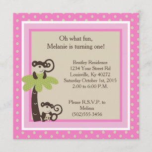 Invitation 5x5 Pink Mod Monkey Heure de l'invitation d'annive