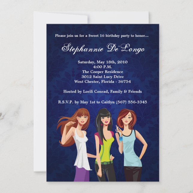 Invitation 5x7 Adolescents Ado Sweet 16 Anniversaire Invitati (Devant)