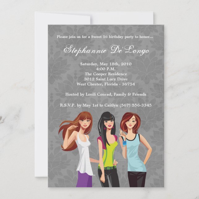 Invitation 5x7 Adolescents Ado Sweet 16 Anniversaire Invitati (Devant)