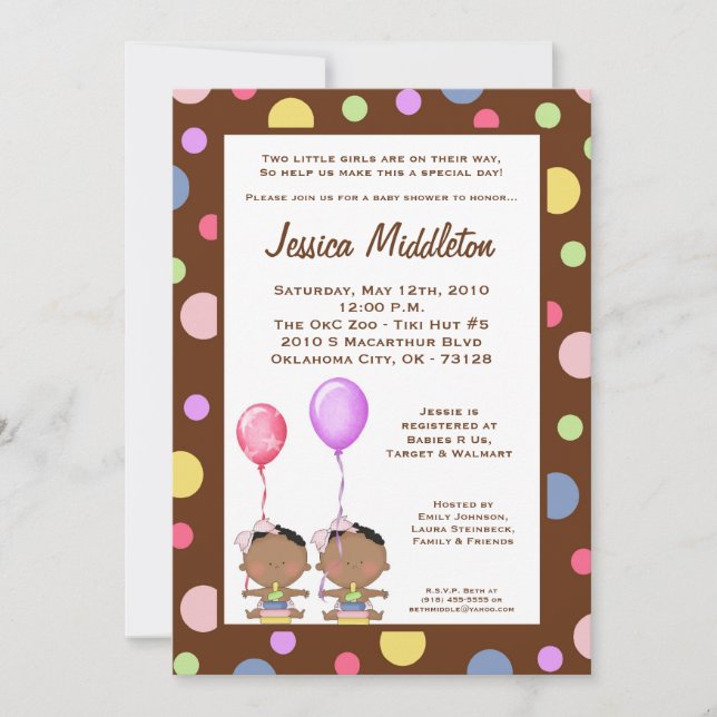 Invitation 5x7 African American TWINS Baby Shower (Devant)