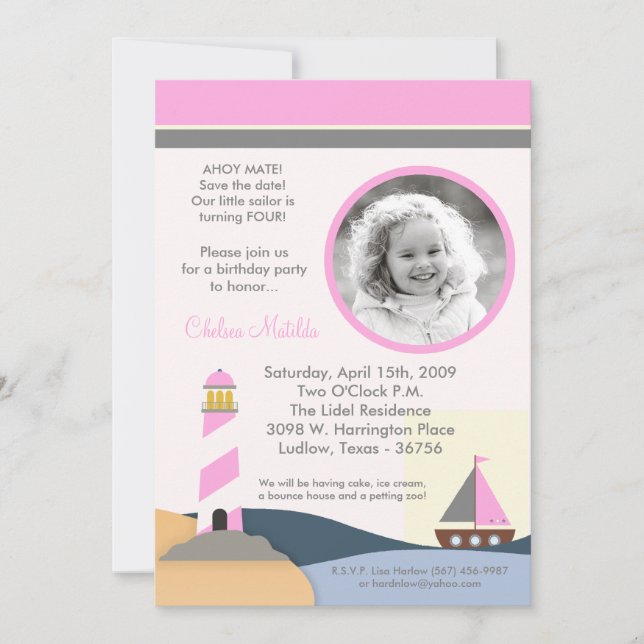 Invitation 5x7 Ahoy Mate Bateau à voile Anniversaire Fête Inv (Devant)
