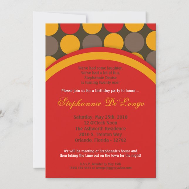Invitation 5x7 Automne Automne Polka Point Anniversaire Parti (Devant)