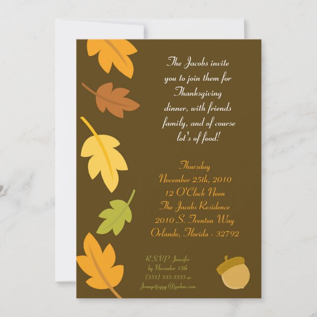 Invitation 5x7 Automne Feuilles d'automne Thanksgiving Invita (Devant)