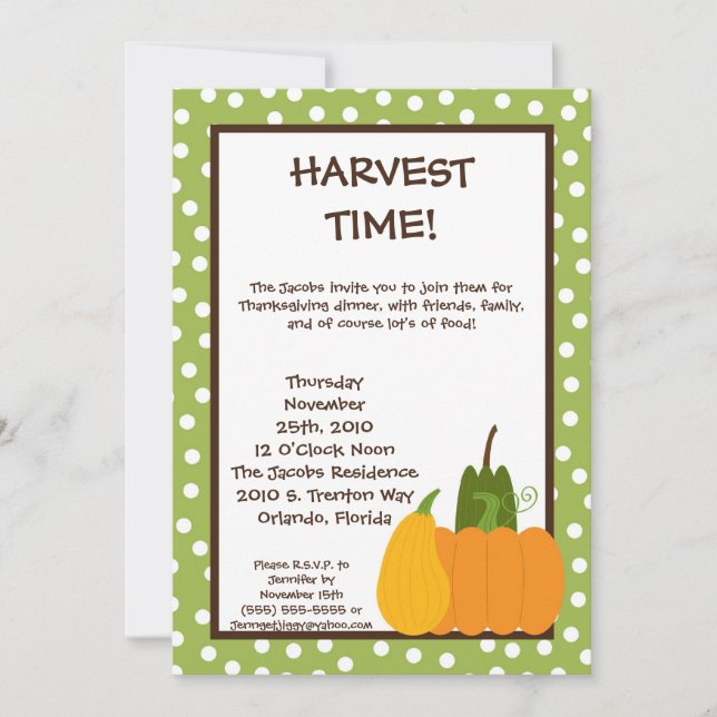 Invitation 5x7 Automne Harvest Citrouille Thanksgiving Invita (Devant)