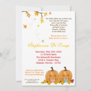 Invitation 5x7 Automne Leaves TWIN TWINS Baby shower Invitati