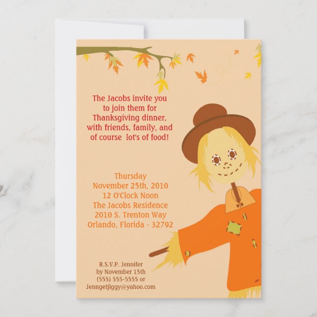 Invitation 5x7 Automne Scarecrow Thanksgiving Party Invitatio (Devant)