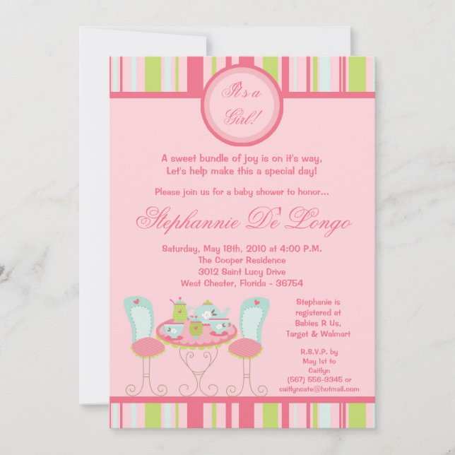 Invitation 5x7 Baby shower à la mode Chic Tea Party Invitatio (Devant)