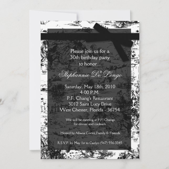 Invitation 5x7 Black Toile Fabric Anniversaire Fête Invitatio (Devant)