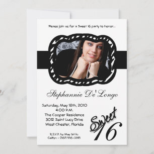 Invitation 5x7 Black Whit Band PHOTO Sweet 16 Anniversaire In