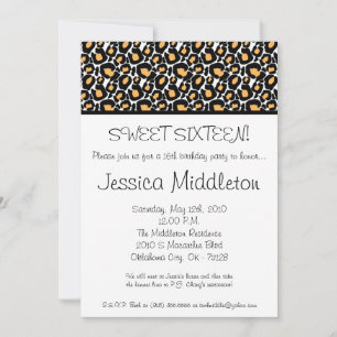 Invitation 5x7 Black White Cheetah 16e anniversaire Invitatio