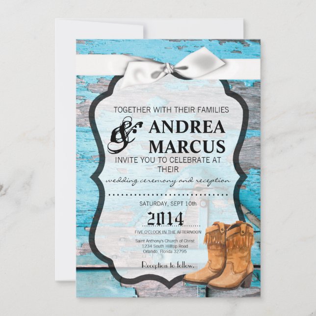 Invitation 5x7 Blue Wood Grange Porte Bottes Pays Russe (Devant)