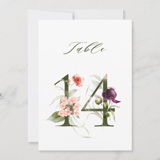 Invitation 5x7 Botanical Floral Number 14, Table Number (Devant)