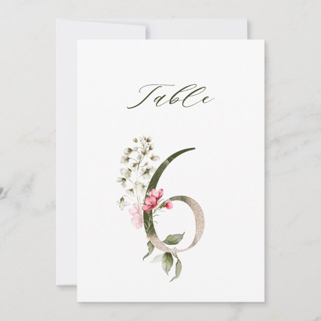 Invitation 5x7 Botanical Floral Number 6, Table Number (Devant)