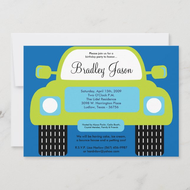 Invitation 5x7 Boy Monster Voiture Anniversaire Fête Invitati (Devant)