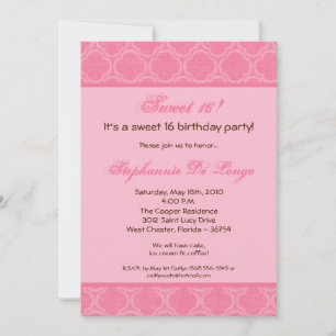 Invitation 5x7 Bubblegum Damask Sweet 16 Anniversaire Invitat