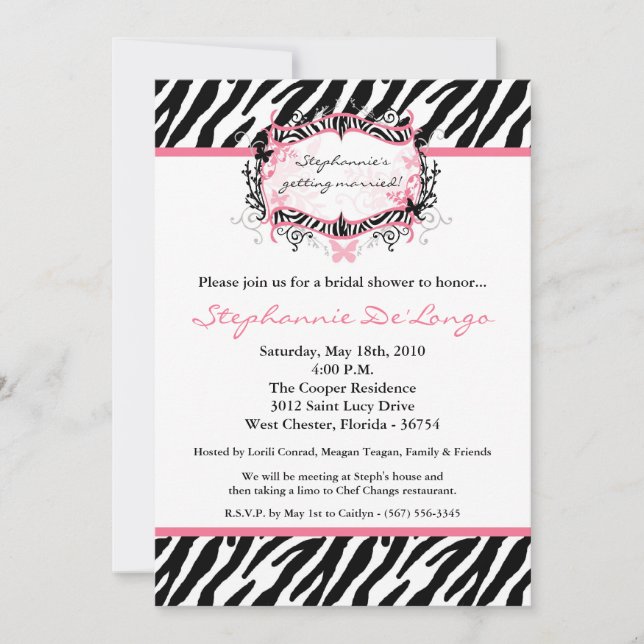 Invitation 5x7 Butterfly Zebra Imprimer nuptiale Shower Invit (Devant)