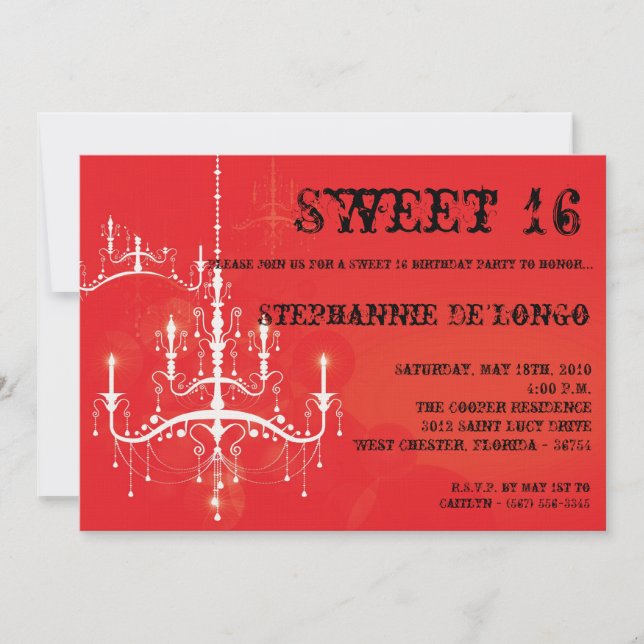 Invitation 5x7 Chandelier rouge Sweet 16 Anniversaire Invitat (Devant)