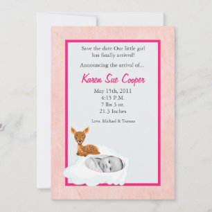 Invitation 5x7 Circle PHOTO Baby Girl & Baby Deer Show