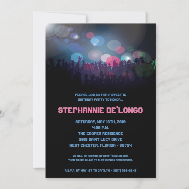 Invitation 5x7 Concert Band Aren Sweet 16 Anniversaire Invita (Devant)