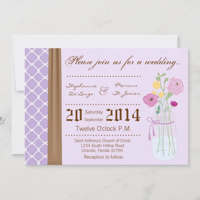 Invitation 5x7 Country Mason Jar Flowers Wedding Invite (Devant)