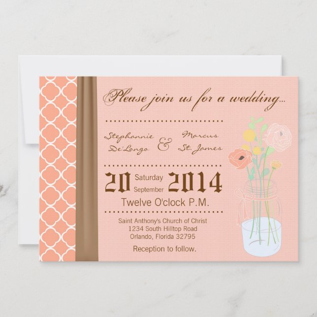 Invitation 5x7 Country Mason Jar Flowers Wedding Invite (Devant)