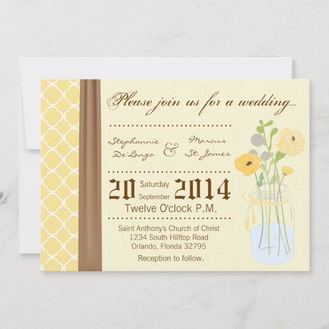 Invitation 5x7 Country Mason Jar Flowers Wedding Invite (Devant)