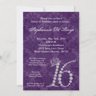 Invitation 5x7 Diamond Amethyst Sweet 16 Anniversaire Invitat