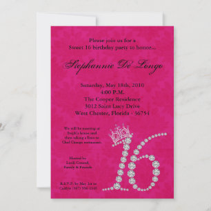 Invitation 5x7 Diamond roseTopaz Sweet 16 Anniversaire Invita