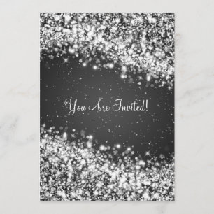 Invitation 5x7 Élégant Mariage Sparkling Wave Black