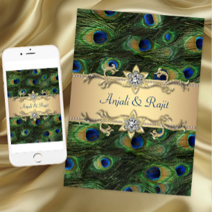Invitation 5x7 Emerald Green Elegant Mariage Peacock