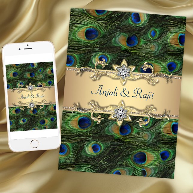Invitation 5x7 Emerald Green Elegant Mariage Peacock (Emerald Green Elegant Peacock Wedding invitation. Instant download and printed invitations available)