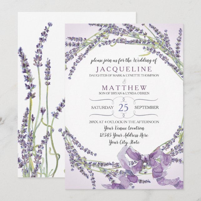 Invitation 5x7 Français Lavender Flower Lilac Purple (Devant / Derrière)