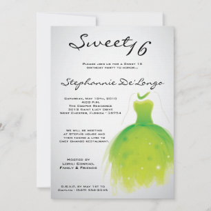 Invitation 5x7 Green Dress Sweet 16 Birthday Invite