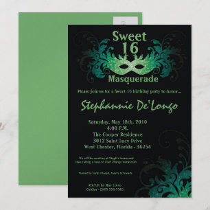 Invitation 5x7 Green Masquerade Sweet 16 Anniversaire Invitat