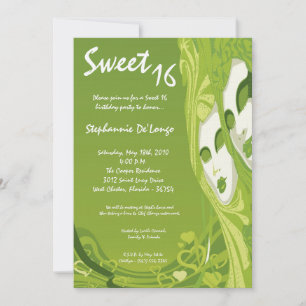 Invitation 5x7 Green Masquerade Sweet 16 Anniversaire Invitat