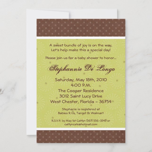 Invitation 5x7 Green Polka Point Imprimer Baby shower Invitat (Devant)
